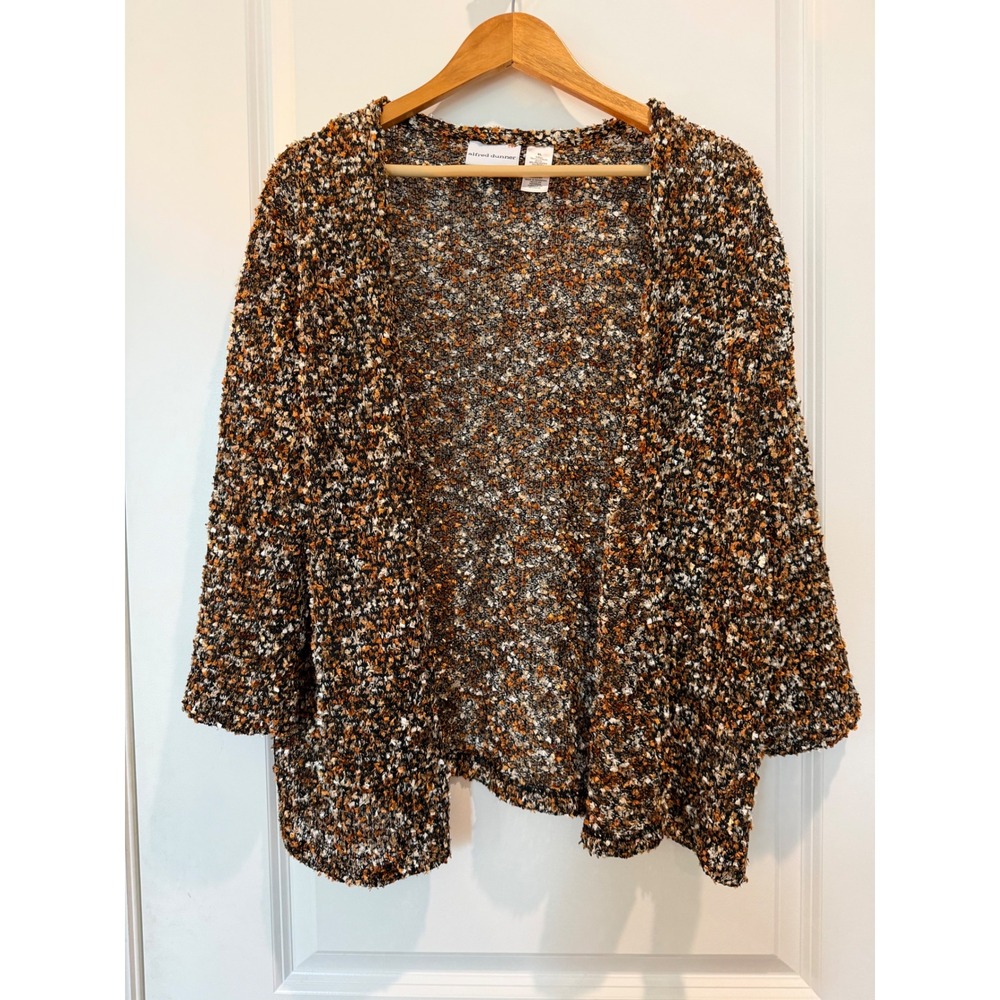 Alfred Dunner Womens XL Open Front Cardigan Brown Orange Popcorn Knit Sweater